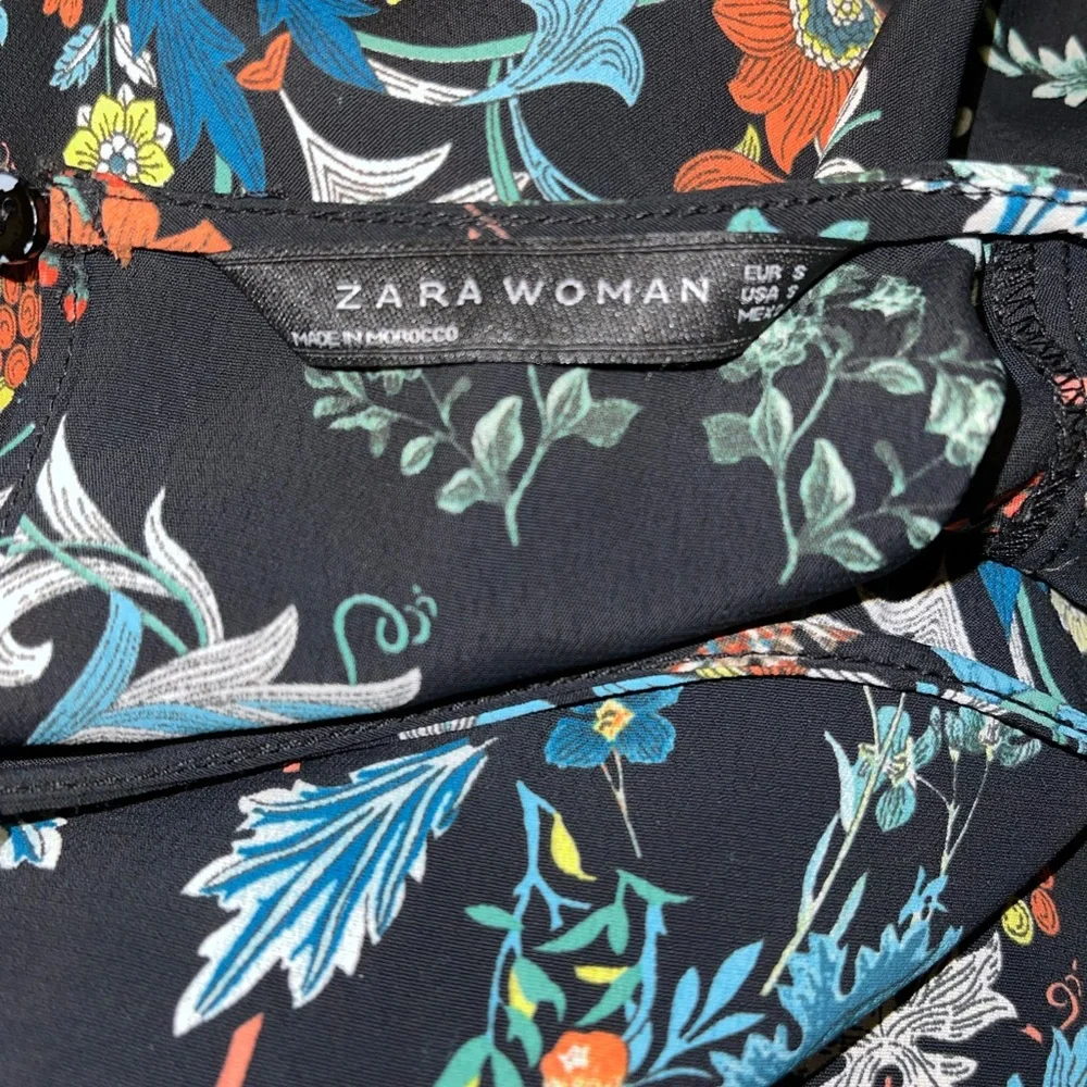 Zara Woman Fall Floral Print Long Sleeve Shift Dress Women’s Size Small - Picture 5 of 8